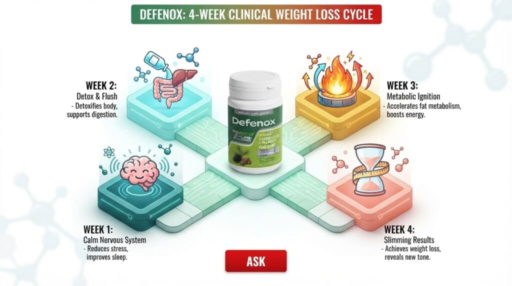 A visual representation of weight loss transformation results after completing a 4-week course of Defenox.