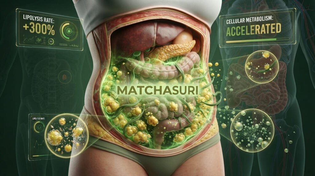 A transformation comparison showing significant weight loss results after 4 weeks of Matcha Suri.