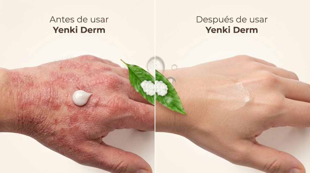Yenki Derm before and after comparison showing psoriasis skin relief and healing